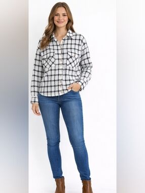 4/$20 Black and White Plaid Button-Up Jacket